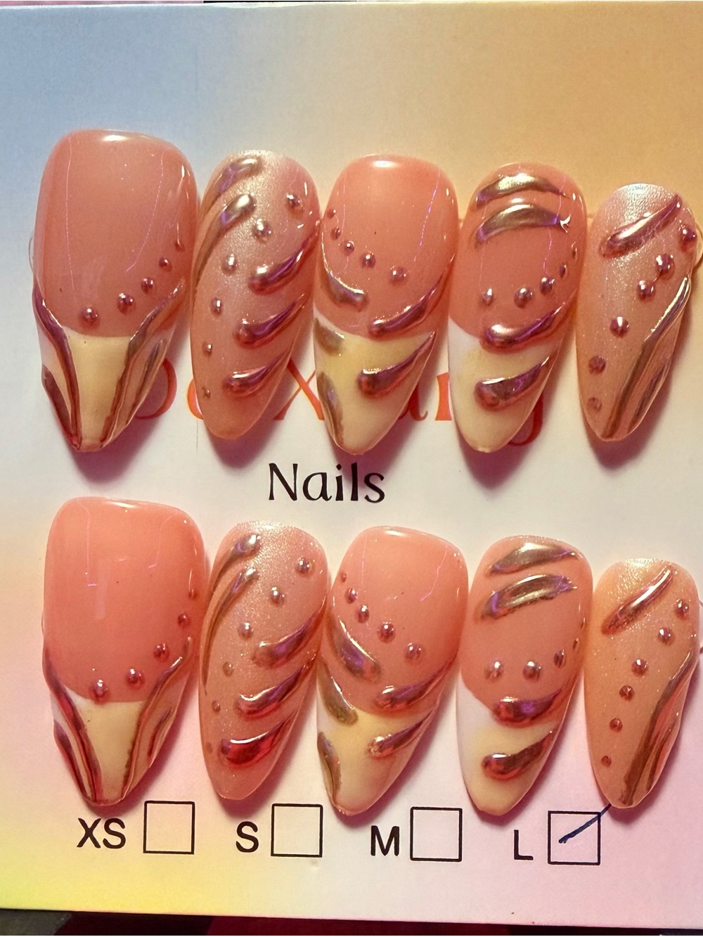 Peach Pink Sculpted Press-On Nails with Shimmer Accents
